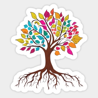 Tree of life with roots and colorful leaves 01 Sticker